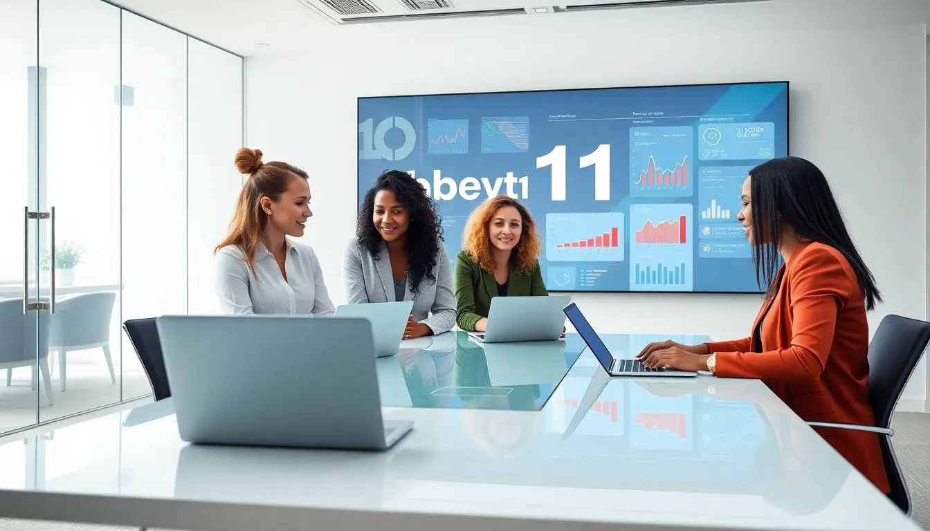 diverse professionals collaborating in a modern digital workspace.